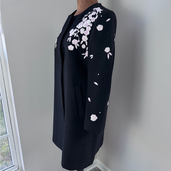 Ochirly  Chic Black Floral 4/5 Sleeve wool coat embroidery fit S - Picture 3 of 16